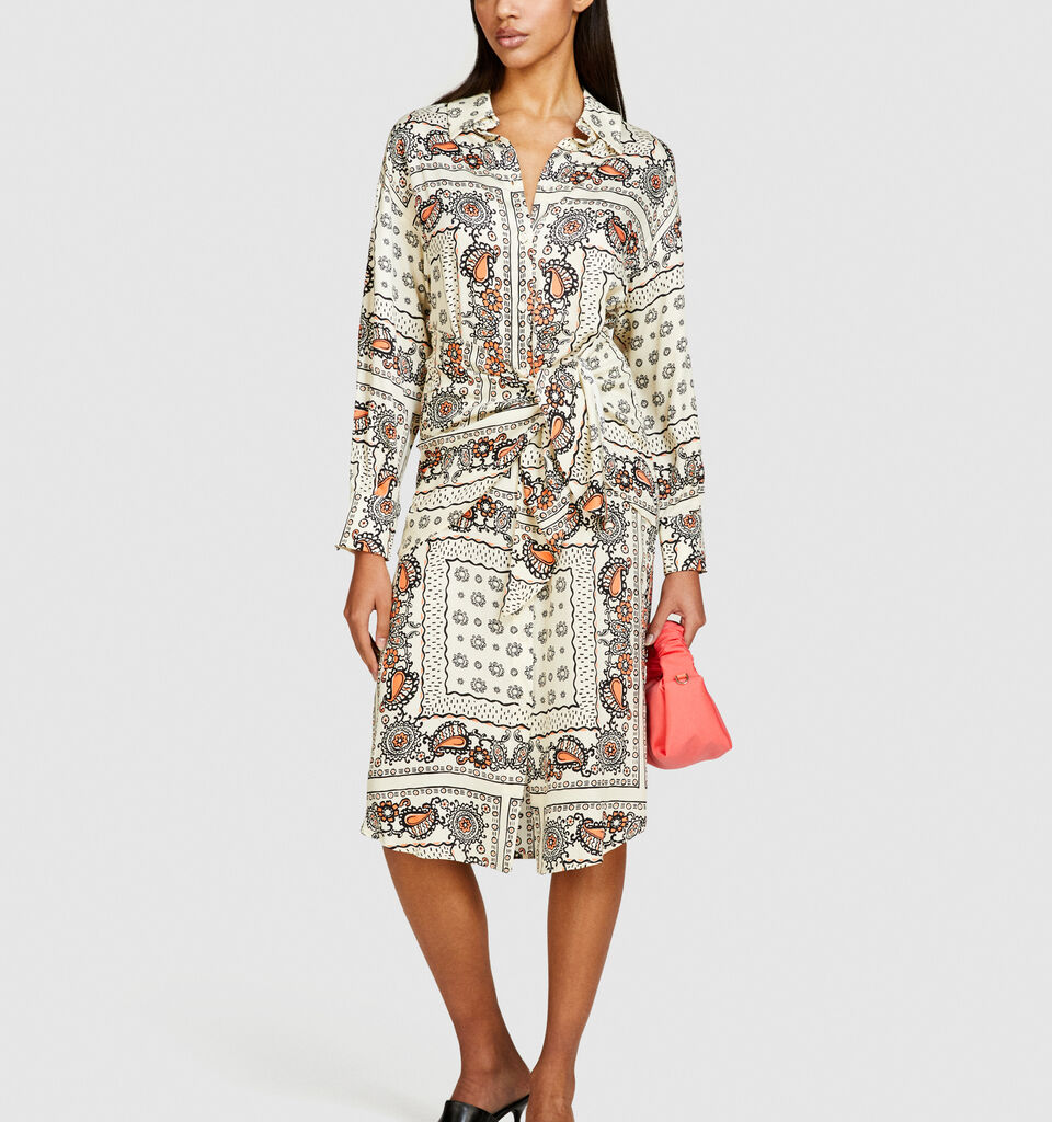 Printed shirt dress with sash - women's midi dresses - Multi-color | Sisley image number 1